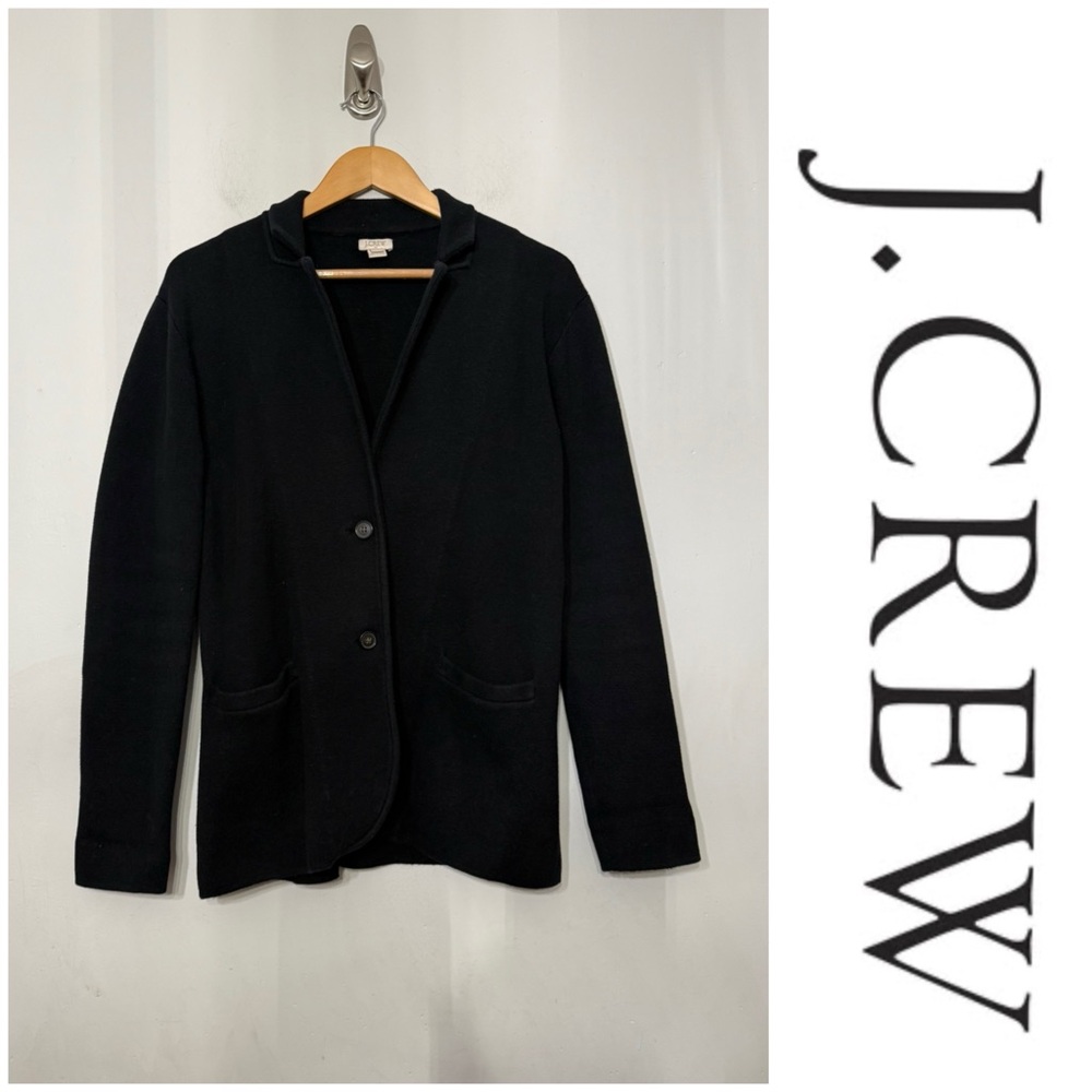 J. Crew Sweater Blazer Knit‎ Two Button Schoolboy Black Pockets Career Office M